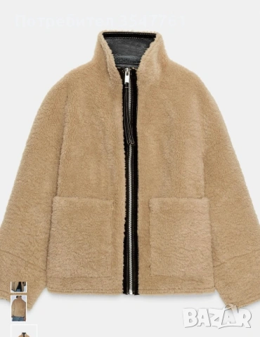 Zara Двулицево яке от изкуствена агнешка кожа zw collection, снимка 2 - Якета - 53181811