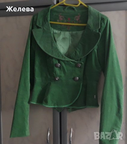 Дамско, зелено сако, плюш, размер S, снимка 4 - Сака - 40618787