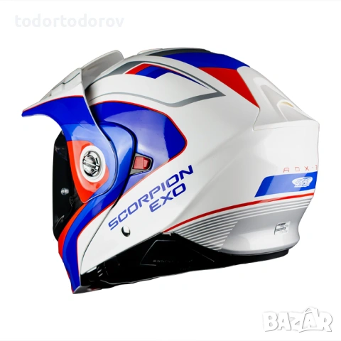 Отваряема Мото каска Scorpion ADX 2 Kamps blue red,вградени очила 399 лв. / 204.01 €, снимка 2 - Аксесоари и консумативи - 53584549