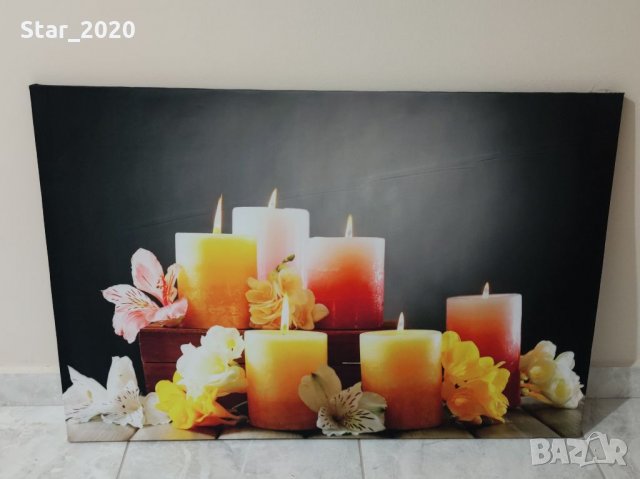 Светеща картина с Led осветление - свещи и цветя, снимка 1 - Картини - 35768190