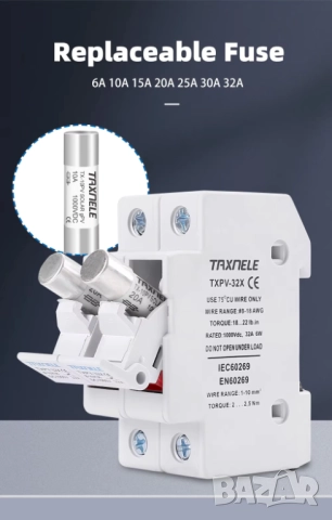 Taxnele 2P паралелен DC държач за предпазители за соларни фотоволтаични системи 10*38 мм DC 1000V, снимка 11 - Друга електроника - 52702189