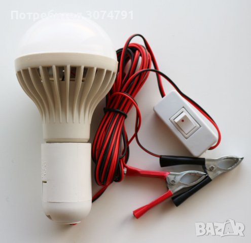 Подвижна работна LED лампа, С кабел и щипки за акумулатор, ON/OFF ключ, 12V, 9W