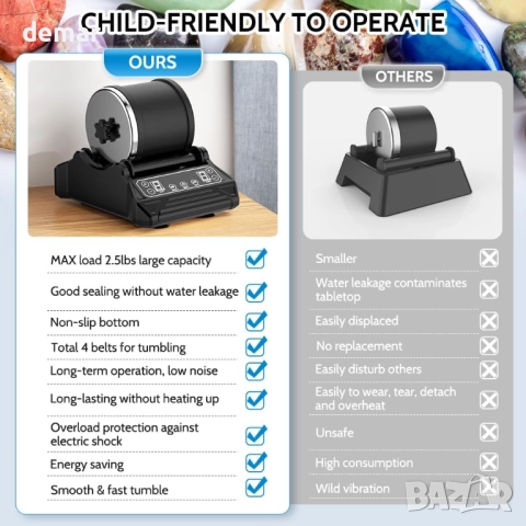 Комплект за полиране на камъни Rock Tumbler с 9-скоростен мотор, снимка 7 - Полирмашини - 52292798