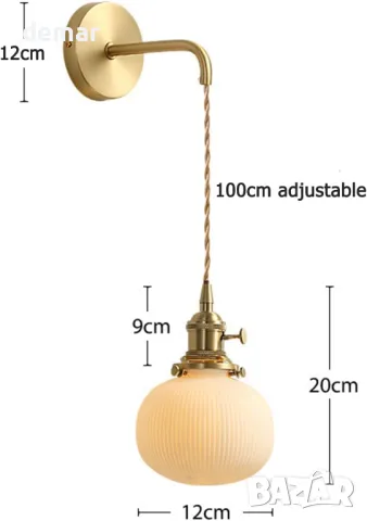 NICRX Аплик от бяла керамика за стена, с месингова златна основа, снимка 4 - Лампи за стена - 47743295