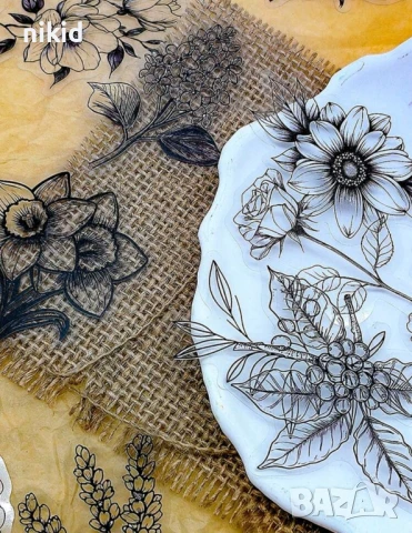 50 бр прозрачни черни черно бели самозалепващи лепенки стикери за украса декор картонена торта и др, снимка 3 - Други - 51254478