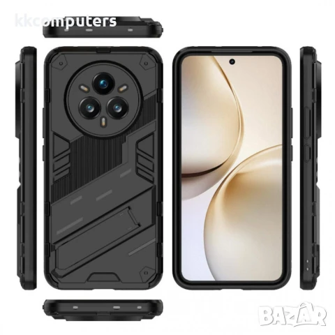 Realme 14 Pro+ 5G Punk Armor Удароустойчив Калъф PC + TPU с Вградена Стойка + Скрийн Протектор – Нал, снимка 4 - Калъфи, кейсове - 50601760