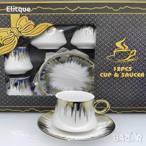 Сервиз 12 части за еспресо от порцелан, снимка 7 - Чаши - 52778193
