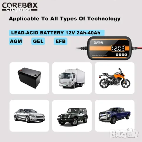 Смарт импулсно зарядно устройство за акумулатори COREBOX, 12V, снимка 7 - Аксесоари и консумативи - 48779279