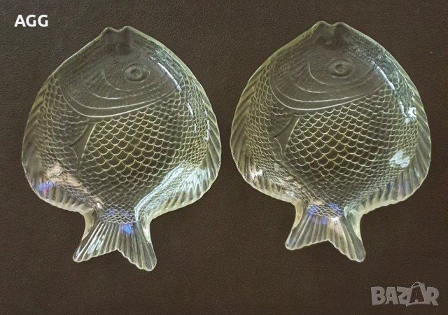 Стъклени плата във форма на риба, снимка 3 - Антикварни и старинни предмети - 39444554
