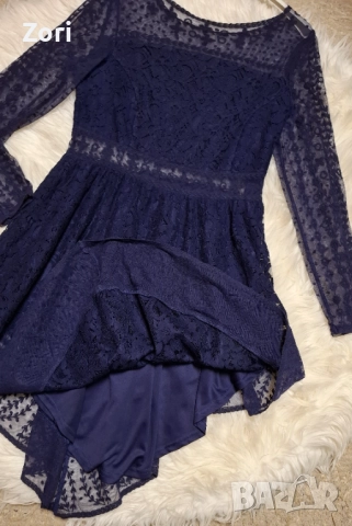 ИЗКЛЮЧИТЕЛНО КРАСИВА тъмносиня дантелена рокля, снимка 8 - Рокли - 52581579