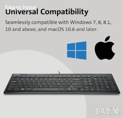 Клавиатура Kensington K72357ES SLIM TYPE за PC / Mac, жична, испанска подредба, тънък дизайн, снимка 3 - Клавиатури и мишки - 48239321