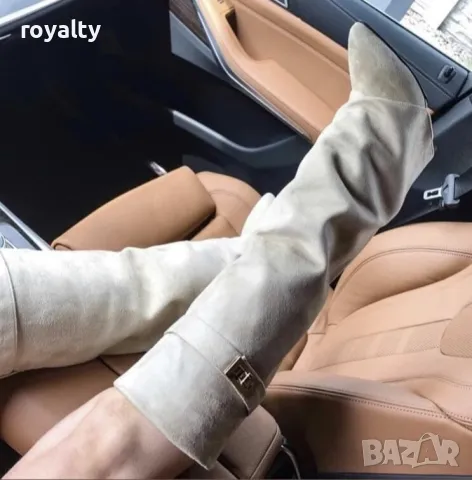 Ботуши на платформа - бежов велур