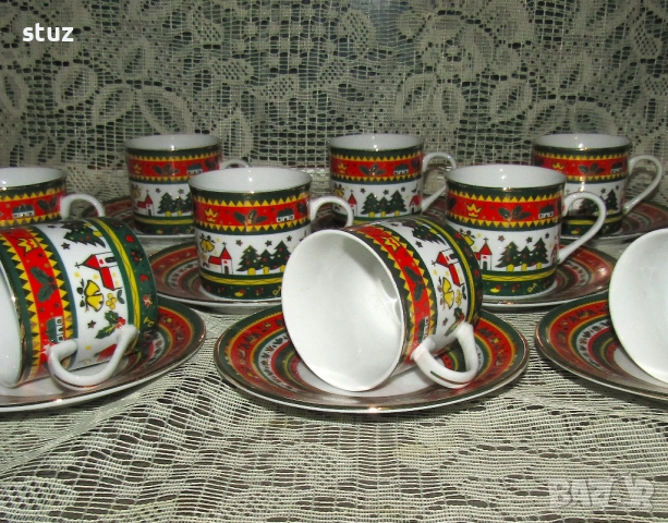 Порцеланови чашки за кафе, чай, с чинийки, с коледни мотиви, нови , снимка 8 - Чаши - 52585521