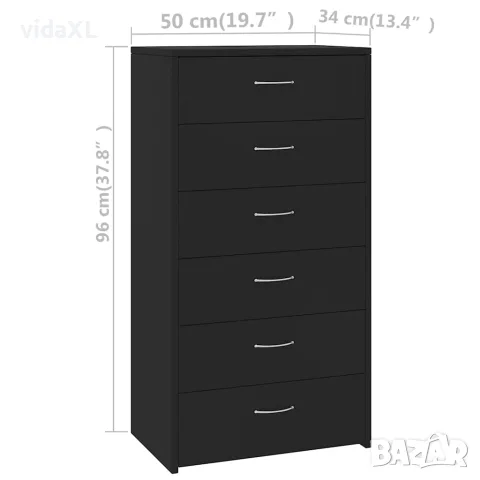 vidaXL Бюфет с 6 чекмеджета, черен, 50x34x96 см, инженерно дърво, снимка 6 - Бюфети - 56147767