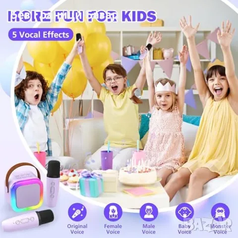 Нова Преносима Bluetooth караоке машина с 2 микрофона и LED светлини, снимка 3 - Други - 49074936