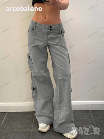 Дамски карго панталони с нестандартен дизайн в ретро стил с голям джоб и широк колан, 2цвята, снимка 2 - Панталони - 41776500