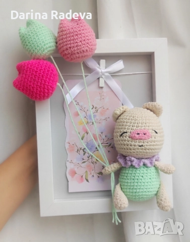 Рамка Прасенце с балони-Амигуруми