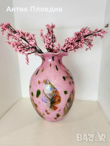 Ръчно изработена стъклена ваза в розово, снимка 8 - Декорация за дома - 53382359