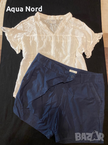 Тъмно сини къси панталони и Бяла блуза - Л, снимка 1