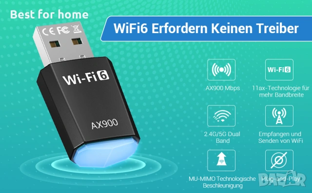 AX900 USB WLAN адаптер за компютър - двубандов 2.4GHz/5GHz с вграден драйвер, снимка 8 - USB Flash памети - 53772271