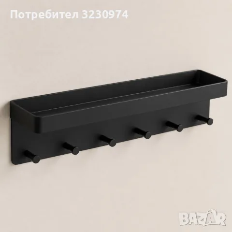 Стенна метална закачалка с рафт за ключове – 6 куки за дрехи и аксесоари, 24,3×5,7×4,1 см