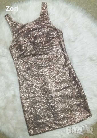 ВПЕЧАТЛЯВАЩА парти мини рокля цялата в медно-златисти пайети 
