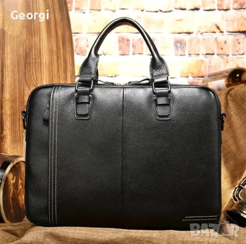 Луксозна, Елегантна и Стилна - Черна кожена чанта / Портфейли за лаптоп 15”!!