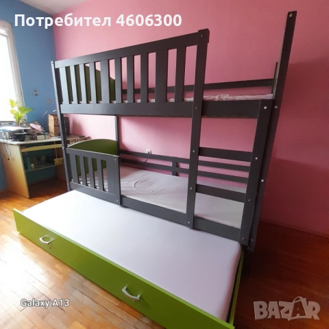 Детско двуетажно легло с трето издърпващо легло + 3 матрака и подматрачни рамки – гр. София, снимка 3 - Мебели за детската стая - 52021215