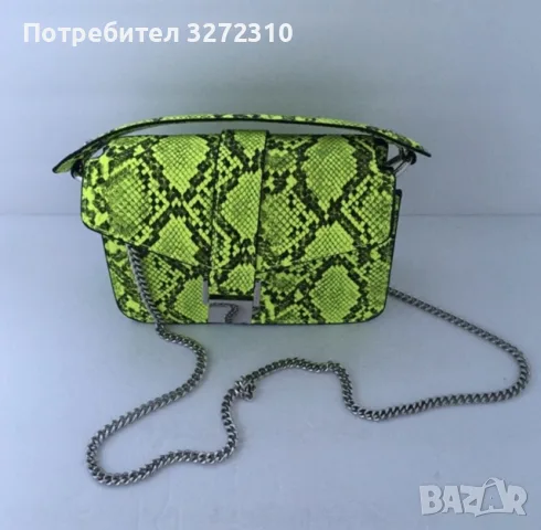 Дамска чанта с животински змийски принт неоново зелена, снимка 4 - Чанти - 56228448