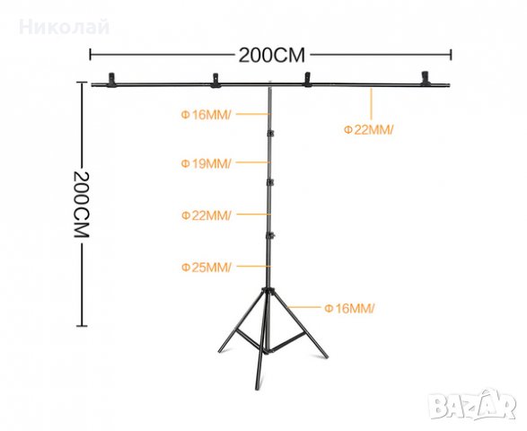 Разтегателна стойка за зелен екран до 200 х 200 см. , за фото и видео ефекти , зелен фон