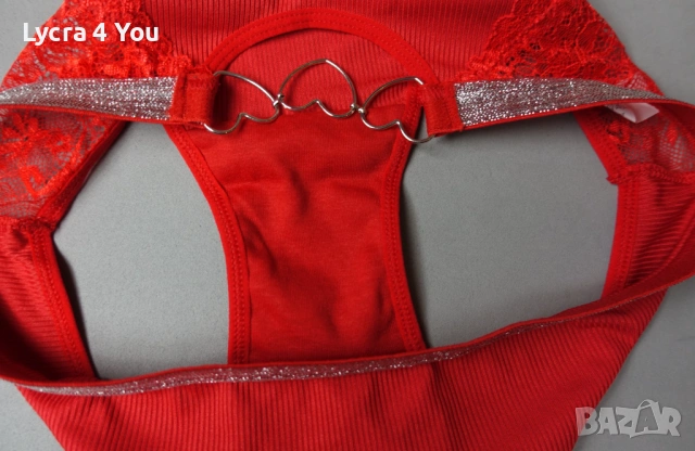 Червени бикини М с метални сърца на талията, снимка 5 - Бельо - 53387190