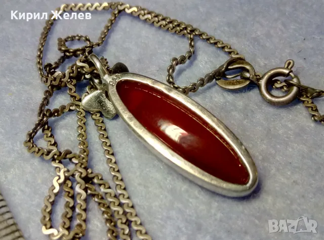 ПРЕЛЕСТНО СРЕБЪРНО КОЛИЕ ВЕРИЖКА със СКЪПОЦЕНЕН СРЕБЪРЕН ПЕНДАНТ СРЕБРО 925 с ШЛИФОВАН КАРНЕОЛ 40602, снимка 4 - Колиета, медальони, синджири - 50342278