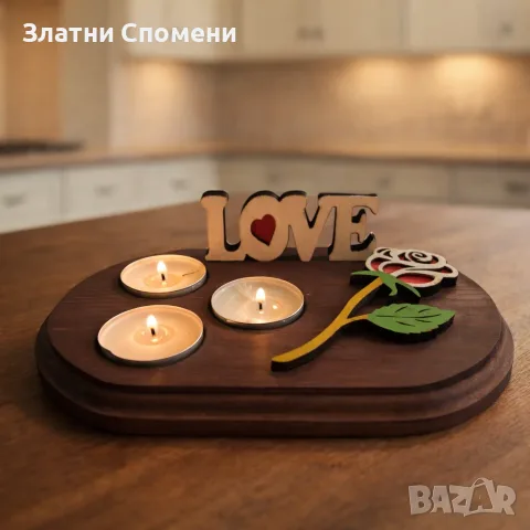 Дизайнерски свещник LOVE с роза - романтичен подарък, снимка 2 - Романтични подаръци - 56167114