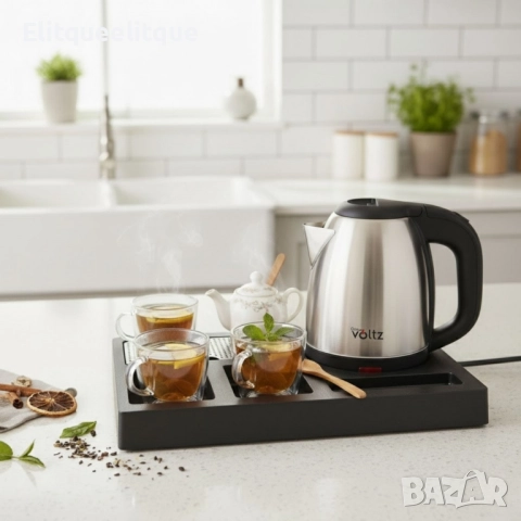 Комплект електрическа кана Voltz с поднос за кафе и чай, снимка 6 - Друга електроника - 52201656