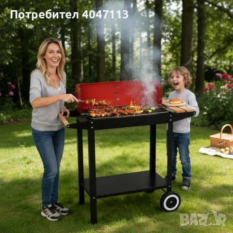 Градинско барбекю на колела, емайлирана стомана, 4 степени + Подарък 3 прибора, снимка 2 - Барбекюта - 53329563