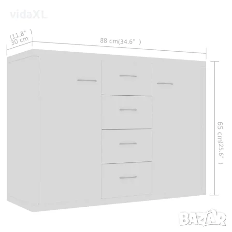 vidaXL Бюфет, бял, 88x30x65 см, инженерно дърво, снимка 7 - Бюфети - 56147752