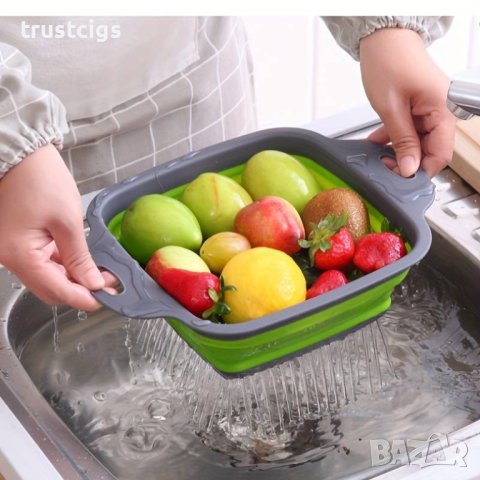 Сгъваем гевгир за измиване и изцеждане на плодове и зеленчуци, снимка 3 - Аксесоари за кухня - 44501276
