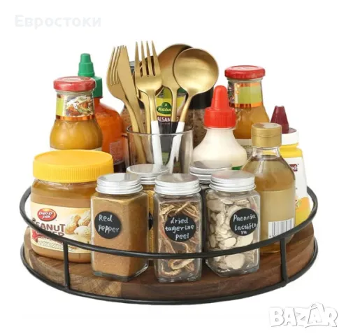 Въртящ се органайзер YUNISS Lazy Susan, дървена въртяща се поставка за съхранение, кухненски 