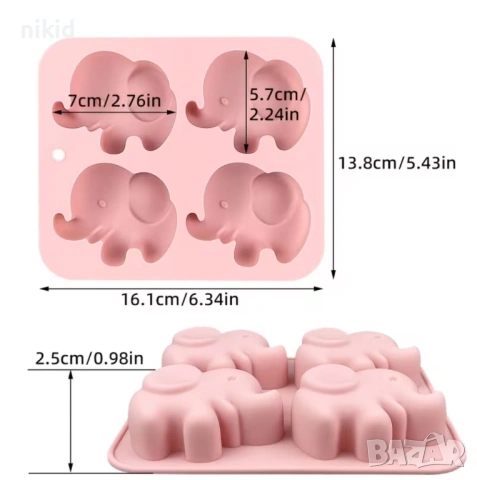 4 бр слон слонче слончета дълбок силиконов молд форма фондн шоколад гипс смола сапун свещ декор, снимка 3 - Форми - 53640725