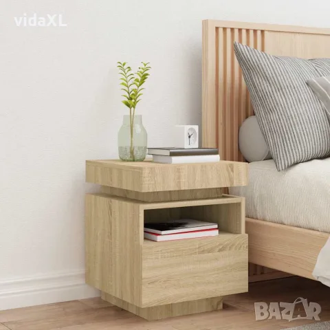 vidaXL Нощно шкафче с LED осветление, дъб сонома, 40x39x48,5 см, снимка 3 - Шкафове - 56148109
