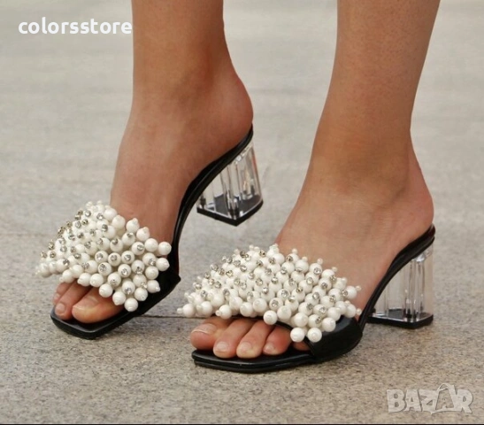 Чехли на ток - черен лак с перли - KP60 