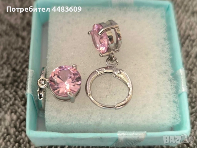 Сребърни обеци с розов цирконии , снимка 3 - Обеци - 53792646