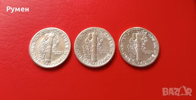 One Dime USA 1936-37,38 г.Сребро!, снимка 2 - Нумизматика и бонистика - 44790436