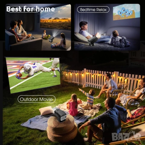 Мини проектор 1080P FHD 4K поддръжка Преносим проектор с WiFi и Bluetooth 180° , снимка 4 - Плейъри, домашно кино, прожектори - 53357738