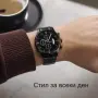 Мъжки черен аналогов часовник с метална верижка и календар – стил за всеки ден, снимка 4