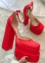 Сандали на ток - червен сатен - VS1, снимка 1