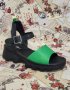 Дамски спортно елегантни сандали от естествена кожа със зелен акцент