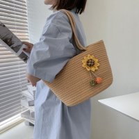 Плетена дамска чанта тип кошница Brown, снимка 4 - Чанти - 41477350