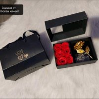 Подаръчен комплект колие с послание , златна роза и 6 вечни рози, снимка 6 - Бижутерийни комплекти - 42020439