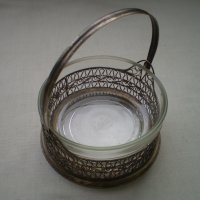 Винтидж кошница филигран със стъкло маркирана ЮММЕТ, снимка 9 - Други ценни предмети - 41819208